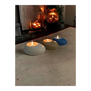 Three Drops Minimal Dekoratif Beton Tealight Mumluk 3'lü Set  Alaçatı-vizon-mavi