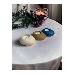 Three Drops Minimal Dekoratif Beton Tealight Mumluk 3'lü Set  Alaçatı-vizon-mavi