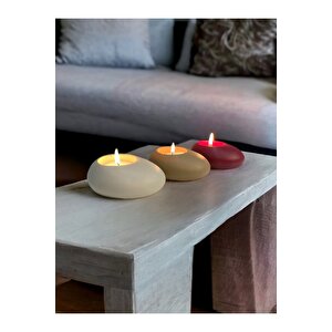 Three Drops Beton Tealight Mumluk 3'lü Set | Alaçatı-vizon-bordo |
