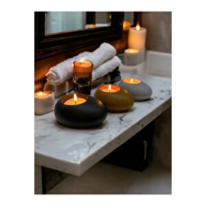 Three Drops Minimal Dekoratif Beton Tealight Mumluk 3'lü Set | Siyah-karamel-gri |