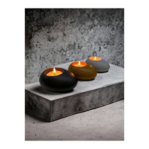 Three Drops Minimal Dekoratif Beton Tealight Mumluk 3'lü Set | Siyah-karamel-gri |