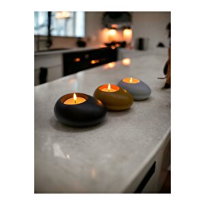Three Drops Minimal Dekoratif Beton Tealight Mumluk 3'lü Set | Siyah-karamel-gri |