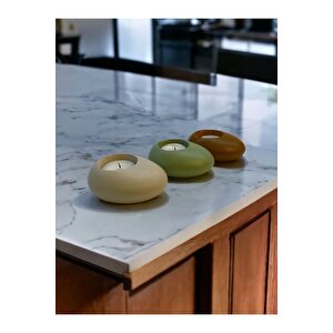 Three Drops Minimal Dekoratif Beton Tealight Mumluk 3'lü Set  Alaçatı-mint Yeşil-karamel