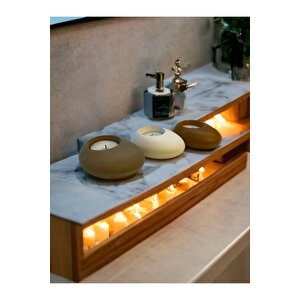 Three Drops Minimal Dekoratif Beton Tealight Mumluk 3'lü Set  Vizon-beyaz-karamel