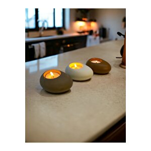 Three Drops Minimal Dekoratif Beton Tealight Mumluk 3'lü Set  Vizon-beyaz-karamel