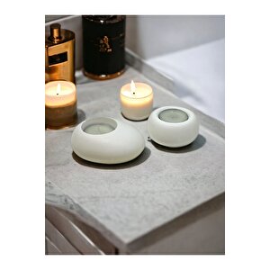 Drop&spot Dekoratif Beton Tealight Mumluk 2'li Set Açık Beyaz