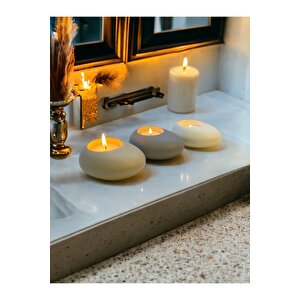 Three Drops Minimal Dekoratif Beton Tealight Mumluk 3'lü Set  Alaçatı-gri-beyaz