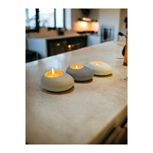 Three Drops Minimal Dekoratif Beton Tealight Mumluk 3'lü Set  Alaçatı-gri-beyaz