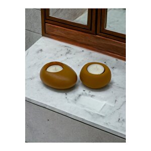 Drop&spot Minimal Dekoratif Beton Tealight Mumluk 2'li Set Karamel