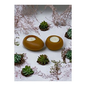 Drop&spot Minimal Dekoratif Beton Tealight Mumluk 2'li Set Karamel