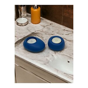 Drop&spot Minimal Dekoratif Beton Tealight Mumluk 2'li Set Mavi