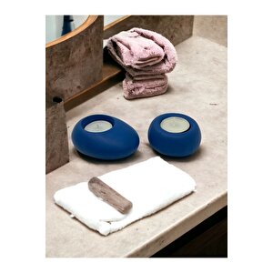 Drop&spot Minimal Dekoratif Beton Tealight Mumluk 2'li Set Mavi