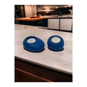 Drop&spot Minimal Dekoratif Beton Tealight Mumluk 2'li Set Mavi