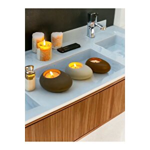 Three Drops Minimal Dekoratif Beton Tealight Mumluk 3'lü Set  Vizon-beyaz-karamel