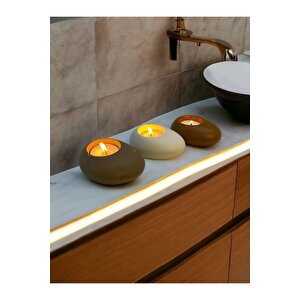 Three Drops Minimal Dekoratif Beton Tealight Mumluk 3'lü Set  Vizon-beyaz-karamel