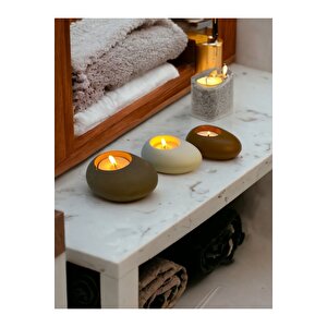 Three Drops Minimal Dekoratif Beton Tealight Mumluk 3'lü Set  Vizon-beyaz-karamel