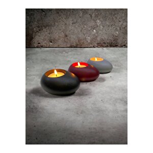 Three Drops Minimal Dekoratif Beton Tealight Mumluk 3'lü Set | Siyah-bordo-gri |