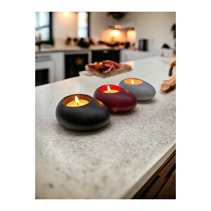 Three Drops Minimal Dekoratif Beton Tealight Mumluk 3'lü Set | Siyah-bordo-gri |