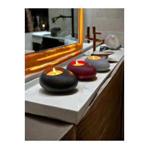 Three Drops Minimal Dekoratif Beton Tealight Mumluk 3'lü Set | Siyah-bordo-gri |