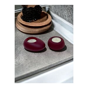 Drop&spot Minimal Dekoratif Beton Tealight Mumluk 2'li Set Bordo