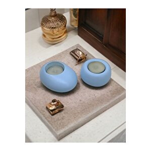 Drop&spot Minimal Dekoratif Beton Tealight Mumluk 2'li Set Baby Blue