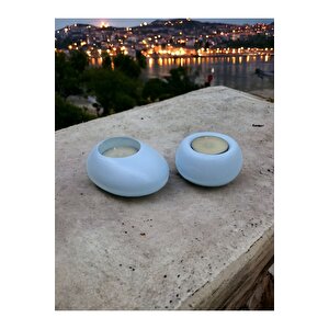 Drop&spot Minimal Dekoratif Beton Tealight Mumluk 2'li Set Baby Blue