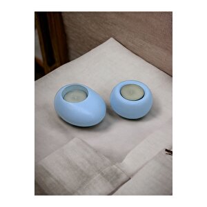 Drop&spot Minimal Dekoratif Beton Tealight Mumluk 2'li Set Baby Blue
