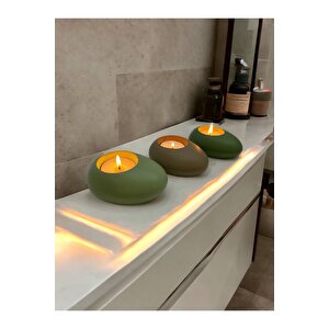 Three Drops Minimal Dekoratif Beton Tealight Mumluk 3'lü Set | Mint Yeşil-vizon-avokado |