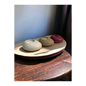 Three Drops Minimal Dekoratif Beton Tealight Mumluk 3'lü Set  Alaçatı-vizon-bordo