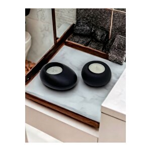 Drop&spot Minimal Dekoratif Beton Tealight Mumluk 2'li Set Siyah