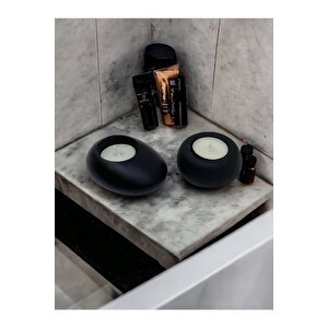 Drop&spot Minimal Dekoratif Beton Tealight Mumluk 2'li Set Siyah