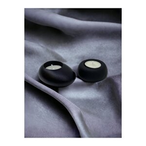 Drop&spot Minimal Dekoratif Beton Tealight Mumluk 2'li Set Siyah