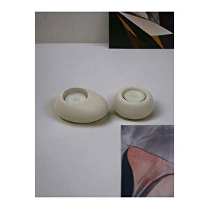 Drop&spot Minimal Dekoratif Beton Tealight Mumluk 2'li Set Alaçatı