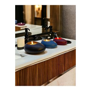 Three Drops Minimal Dekoratif Beton Tealight Mumluk 3'lü Set | Siyah-bordo-mavi |