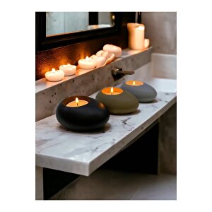 Three Drops Minimal Dekoratif Beton Tealight Mumluk 3'lü Set | Siyah-vizon-gri |