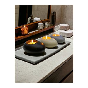 Three Drops Minimal Dekoratif Beton Tealight Mumluk 3'lü Set | Siyah-vizon-gri |