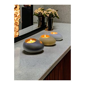 Three Drops Minimal Dekoratif Beton Tealight Mumluk 3'lü Set | Siyah-vizon-gri |