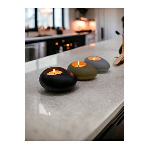 Three Drops Minimal Dekoratif Beton Tealight Mumluk 3'lü Set | Siyah-vizon-gri |