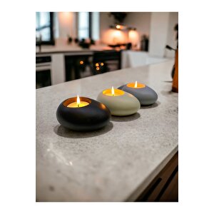 Three Drops Minimal Dekoratif Beton Tealight Mumluk 3'lü Set | Siyah-vizon-gri |