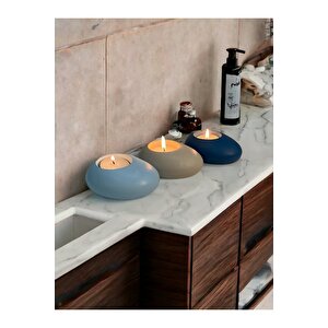 Minimal Dekoratif Beton Tealight Mumluk 3'lü Set | Baby Blue-alaçatı-mavi |