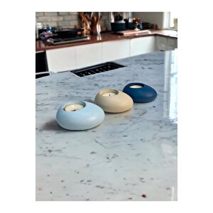 Minimal Dekoratif Beton Tealight Mumluk 3'lü Set | Baby Blue-alaçatı-mavi |
