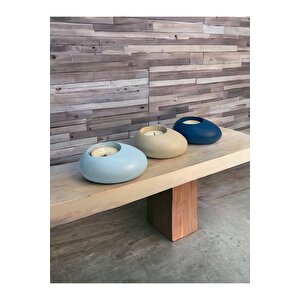 Minimal Dekoratif Beton Tealight Mumluk 3'lü Set | Baby Blue-alaçatı-mavi |