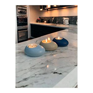 Minimal Dekoratif Beton Tealight Mumluk 3'lü Set | Baby Blue-alaçatı-mavi |