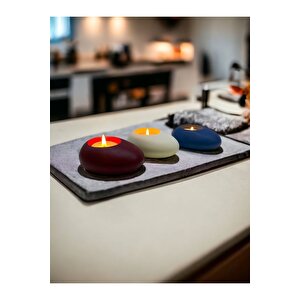 Three Drops Minimal Dekoratif Beton Tealight Mumluk 3'lü Set  Bordo-beyaz-mavi