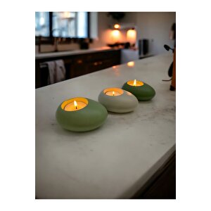 Three Drops Minimal Dekoratif Beton Tealight Mumluk 3'lü Set |mint Yeşil-alaçatı-avokado|