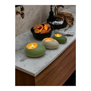 Three Drops Minimal Dekoratif Beton Tealight Mumluk 3'lü Set |mint Yeşil-alaçatı-avokado|