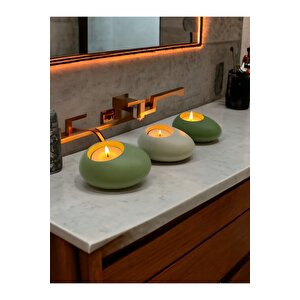 Three Drops Minimal Dekoratif Beton Tealight Mumluk 3'lü Set |mint Yeşil-alaçatı-avokado|