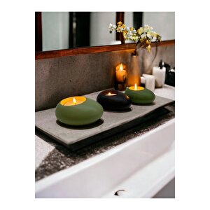 Three Drops Minimal Dekoratif Beton Tealight Mumluk 3'lü Set | Mint Yeşil-siyah-avokado |
