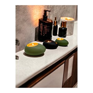 Three Drops Minimal Dekoratif Beton Tealight Mumluk 3'lü Set | Mint Yeşil-siyah-avokado |