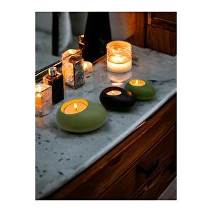Three Drops Minimal Dekoratif Beton Tealight Mumluk 3'lü Set | Mint Yeşil-siyah-avokado |